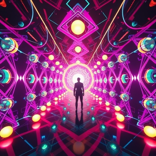 Lost in Neon: A Figure Stands at the Edge of Infinity