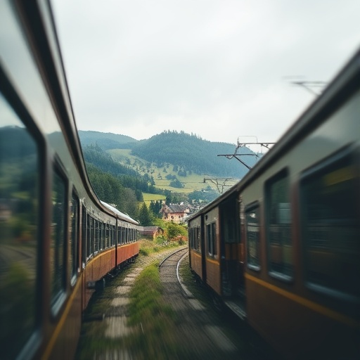 A Moment in Time: Trains Passing in Tranquil Countryside