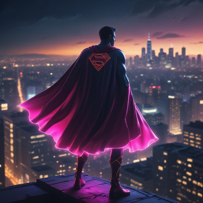 Superman’s Hopeful Gaze Over a City Awash in Light