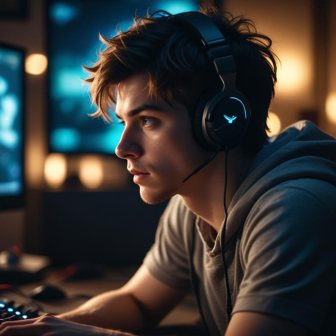 In the Zone: Gamer’s Focus Under Dramatic Lighting