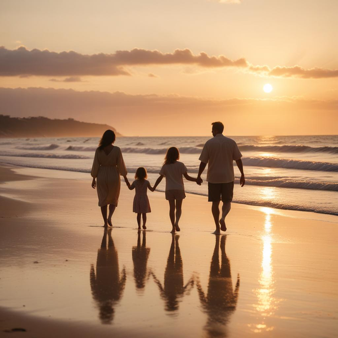 Sunset Silhouette: A Family’s Peaceful Escape