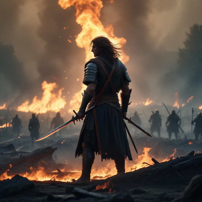 A Warrior’s Silhouette Against the Flames