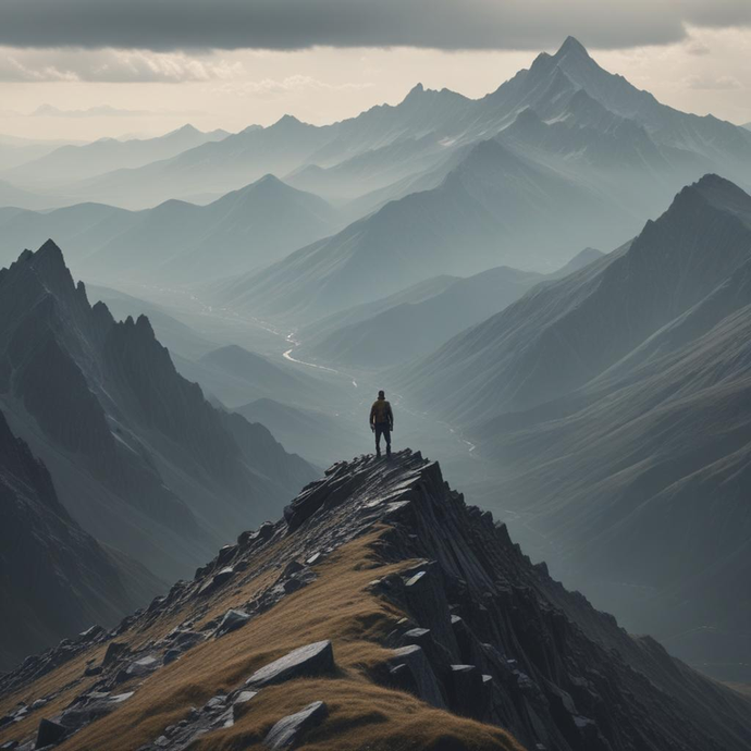 Awe-Inspiring Solitude: Hiker Finds Tranquility on Misty Mountain Peak