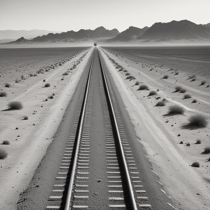 A Train Disappears into the Vastness of the Desert