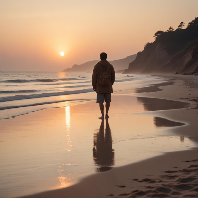 Sunset Serenity: A Solitary Walk on the Beach