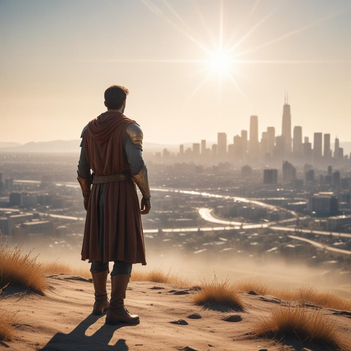 Medieval Wanderer Gazes Upon a Modern Metropolis