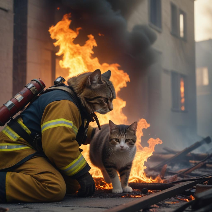 Firefighter Cat to the Rescue! (But Don’t Worry, It’s All in Good Fun)