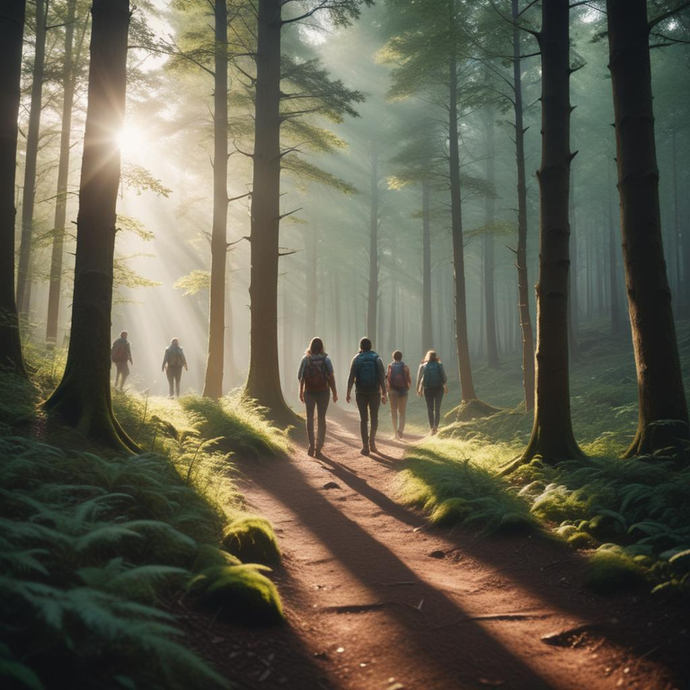 Sunbeams Dance Through Misty Forest, Illuminating the Path Ahead