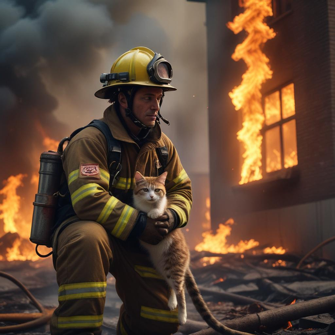 Heroic Rescue: Firefighter Saves Cat from Blazing Inferno