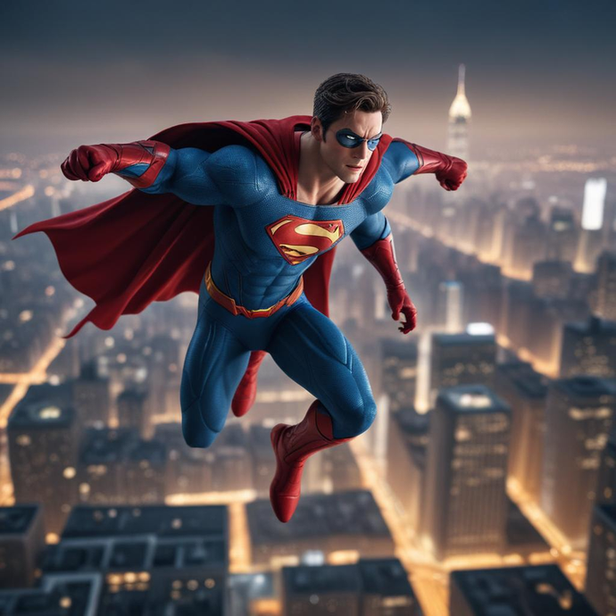 Superman Soars Through the City Lights