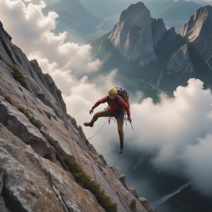 On the Edge of Greatness: Climber Defies Gravity Amidst Epic Mountain Range