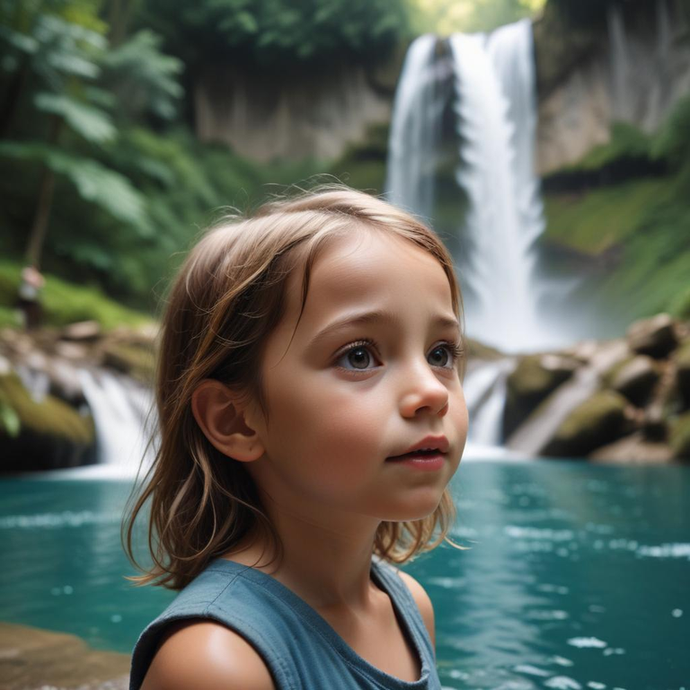 Lost in Wonder: A Child’s Gaze at the Waterfall