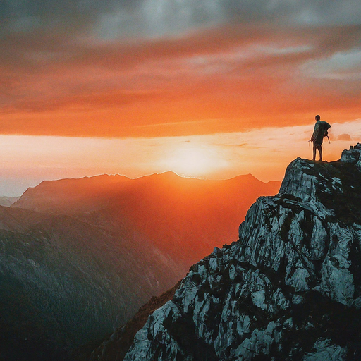 Silhouetted Against the Sunset: A Moment of Awe on the Mountain Peak