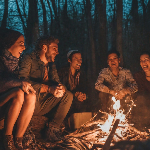 Campfire Laughter: Friends Gather Under the Stars