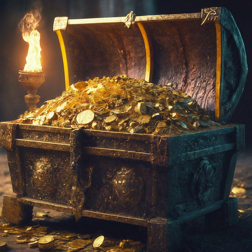 Uncover the Treasure: A Flickering Torch Reveals a Chest Overflowing with Gold