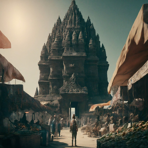 A Lone Figure Embarks on a Mysterious Journey to an Ancient Temple