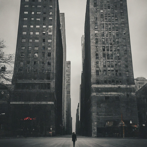 Lost in the Concrete Jungle: A Solitary Figure Navigates a Bleak Urban Landscape