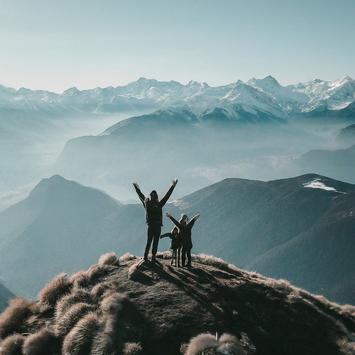 Conquering the Summit: A Moment of Serenity Amidst Majestic Peaks