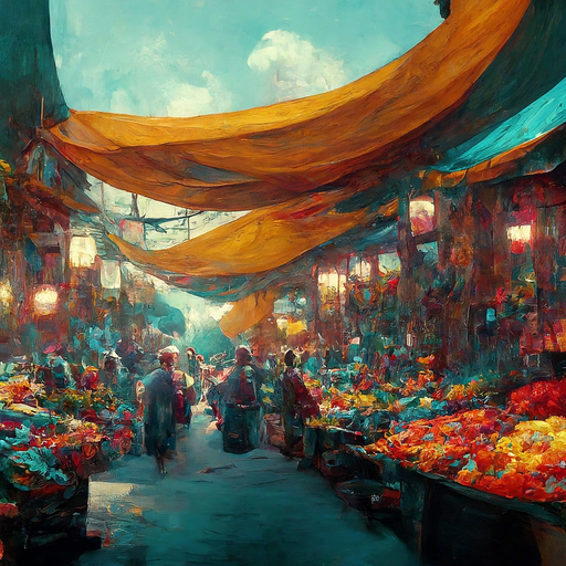 Vibrant Marketplace Under a Golden Sky