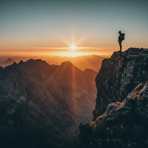 Silhouetted Against the Sunset: A Moment of Solitude on the Mountaintop