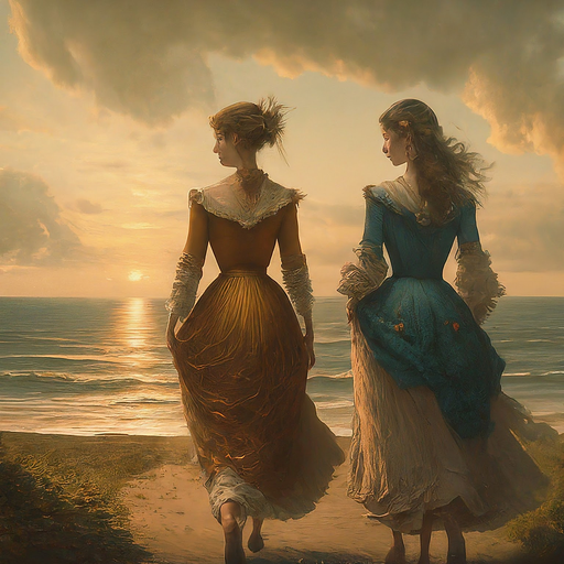 Sunset Silhouettes: Two Women Walk into the Mystery