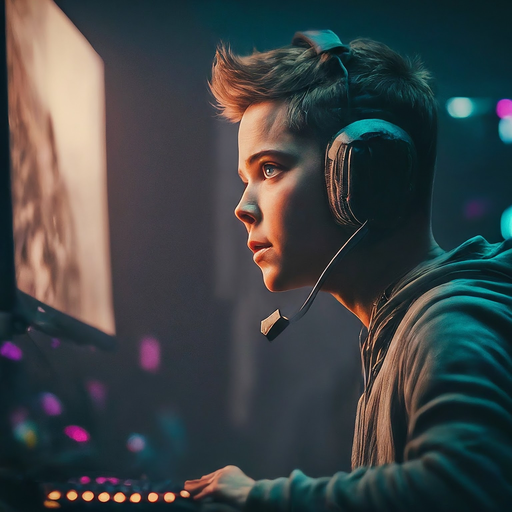 Lost in the Glow: A Gamer’s Intense Focus Under Neon Lights