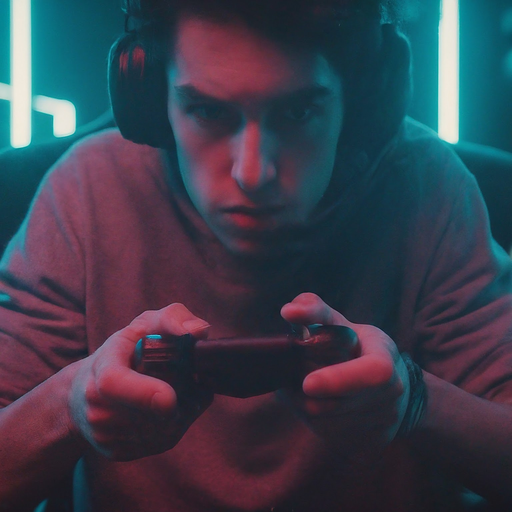 Lost in the Neon Glow: A Gamer’s Intense Focus