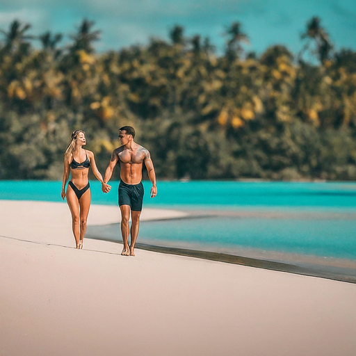 Romantic Stroll on a Pristine Tropical Beach