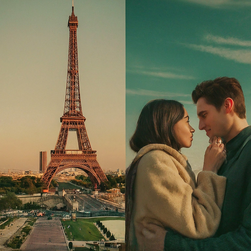 Parisian Romance: A Couple’s Dreamy Moment at the Eiffel Tower