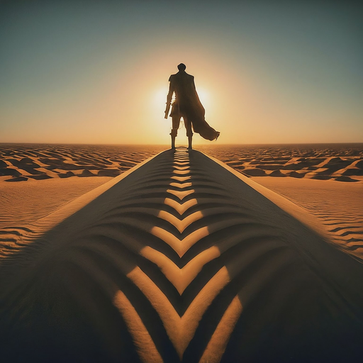 Silhouetted Against the Setting Sun: A Lone Figure in the Desert