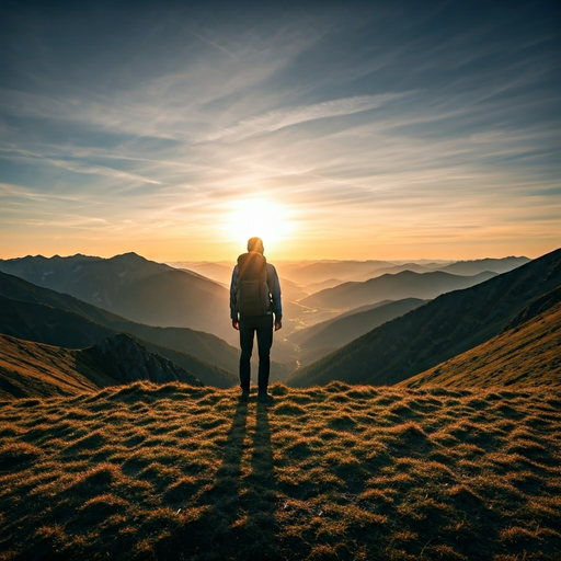 Silhouetted Against the Sunset: A Moment of Solitude on the Mountain Peak