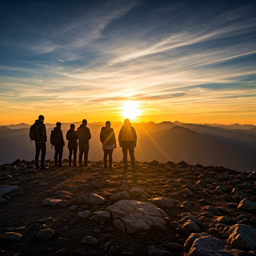 Silhouettes of Hope: Hikers Embrace a Fiery Sunset