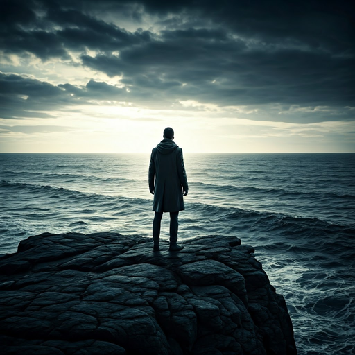 Silhouetted Against the Storm: A Man’s Solitary Contemplation