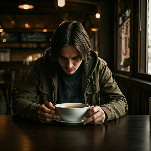 Lost in Thought: A Moment of Solitude in a Dimly Lit Restaurant