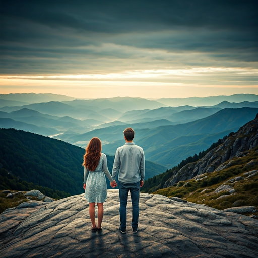 Love Amidst the Majestic Mountains: A Romantic Sunset Moment