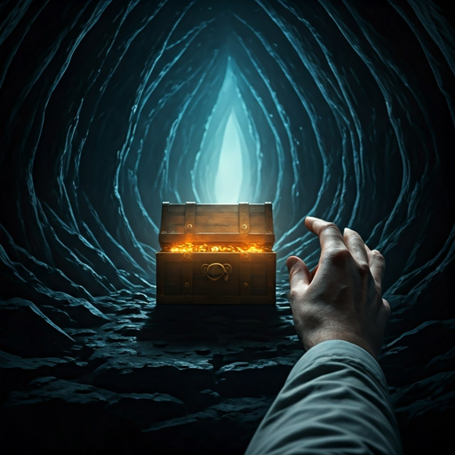 A Hand Reaches for Treasure in a Mysterious Cave