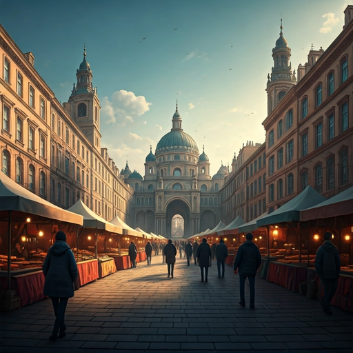 A Glimpse of Grandeur: A Bustling Market Under the Cathedral’s Watch