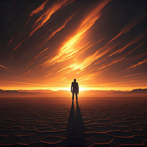 A Solitary Figure Against the Fiery Canvas of the Desert Sunset