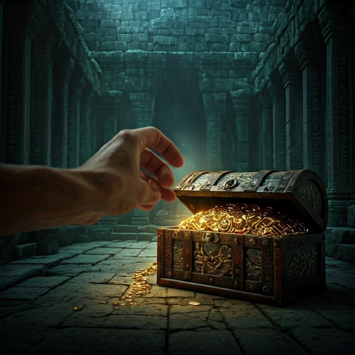 A Hand Reaches for Treasure in a Mysterious Temple