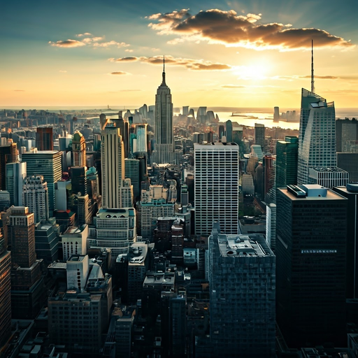 Golden Hour Skyline: A Majestic Cityscape at Sunset