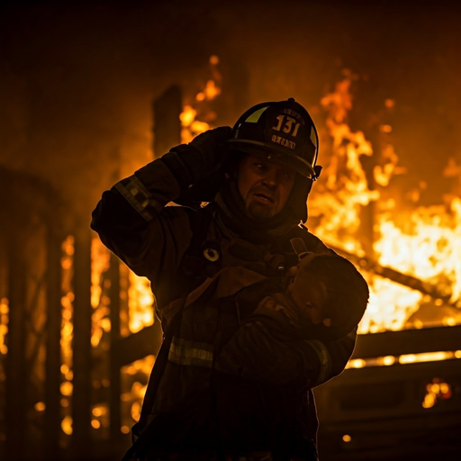 Firefighter Bravely Rescues Child from Burning Building