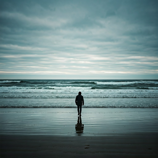 Lost in the Vastness: A Solitary Figure Contemplates the Stormy Sea