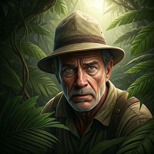 Lost in the Jungle: A Man’s Serious Gaze Holds a Mystery