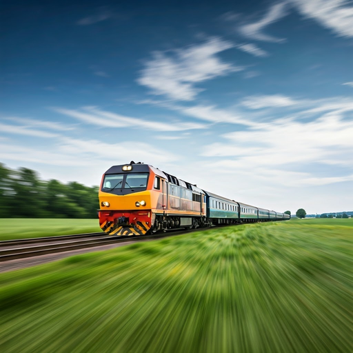 Freedom on Rails: A Train’s Blurred Journey Through Open Fields