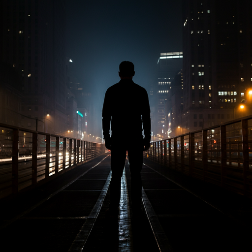 Silhouette of Solitude: A Figure Lost in the Urban Night