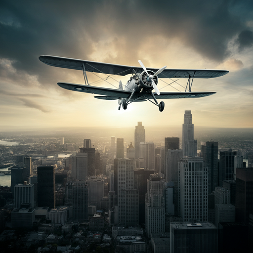 A Timeless Journey: Vintage Biplane Soars Above Modern Metropolis