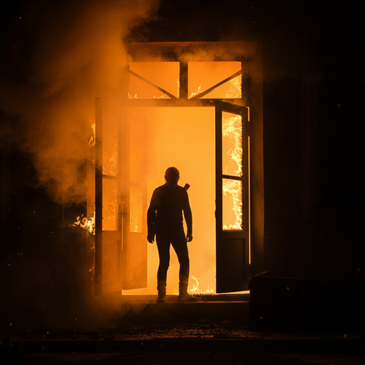 Silhouette of Courage: Man Stands Against the Flames