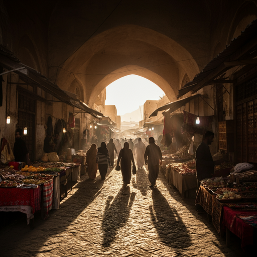 Sun-Drenched Mystery: A Middle Eastern Marketplace at Dusk