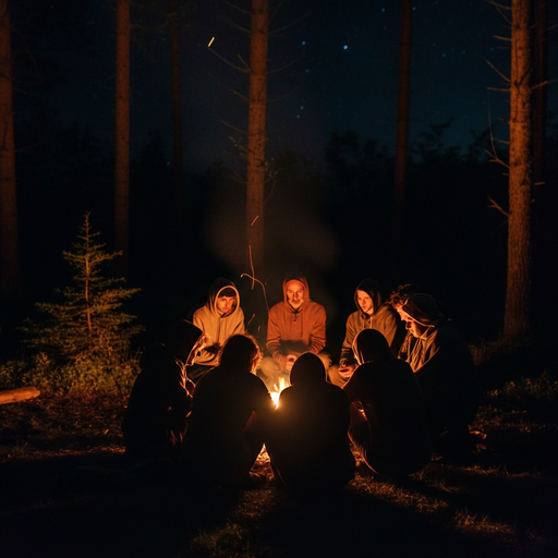 Campfire Serenity: Friends Gather Under the Stars