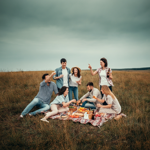 Friends Celebrate Under a Dramatic Sky